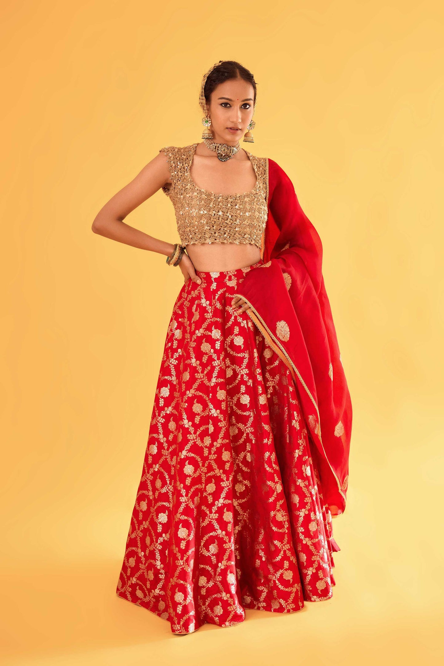 Durgavati Banarasi Lehenga (Surkh)