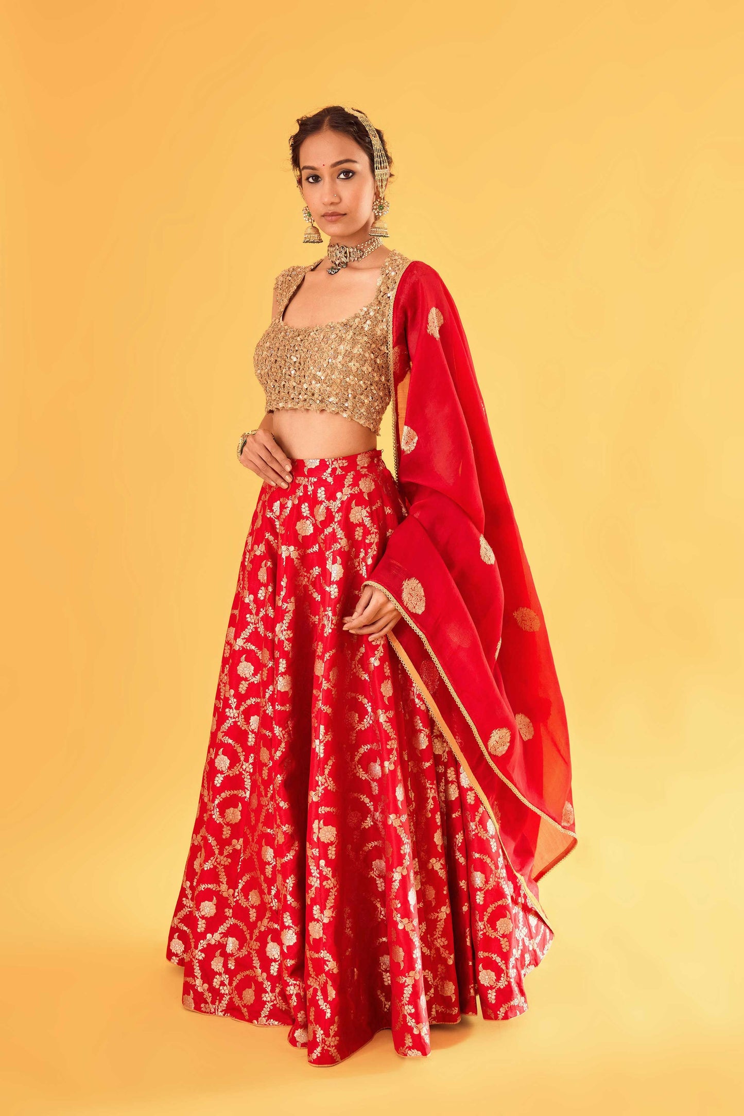 Durgavati Banarasi Lehenga (Surkh)