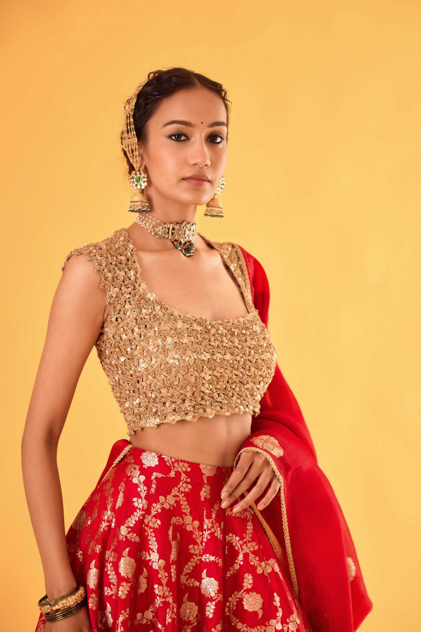 Durgavati Banarasi Lehenga (Surkh)