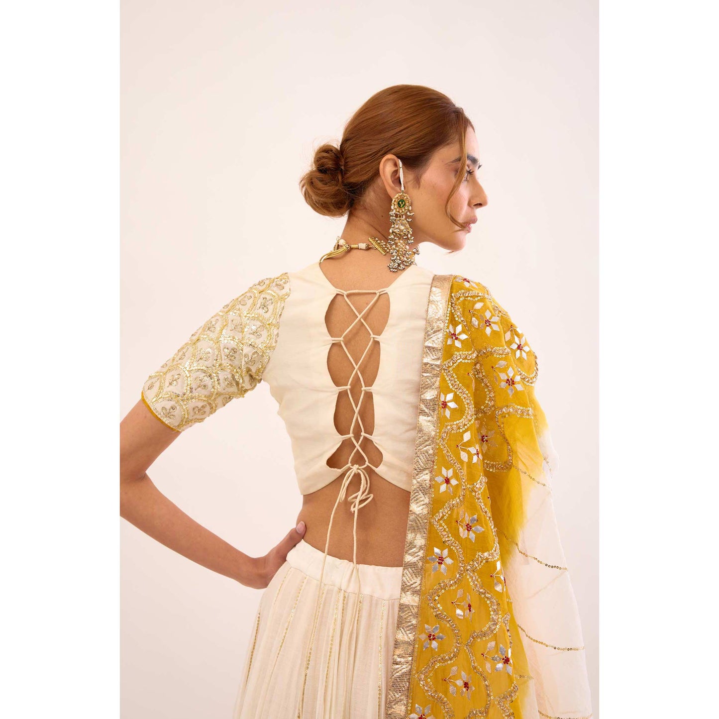Indrani Lehenga Halka Safed and Peela