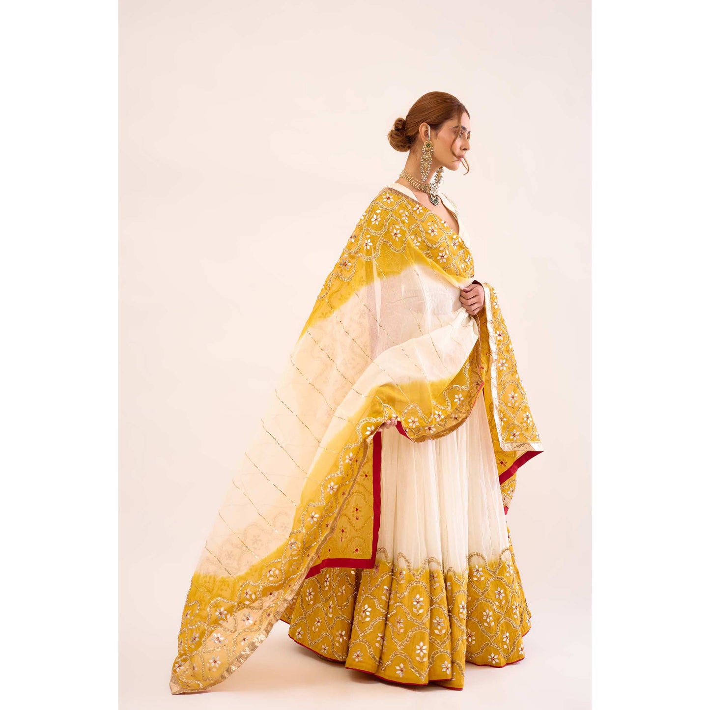 Indrani Lehenga Halka Safed and Peela