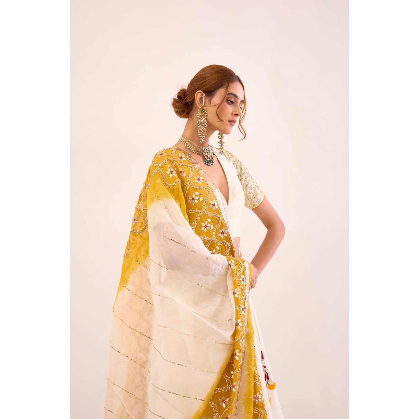 Indrani Lehenga Halka Safed and Peela