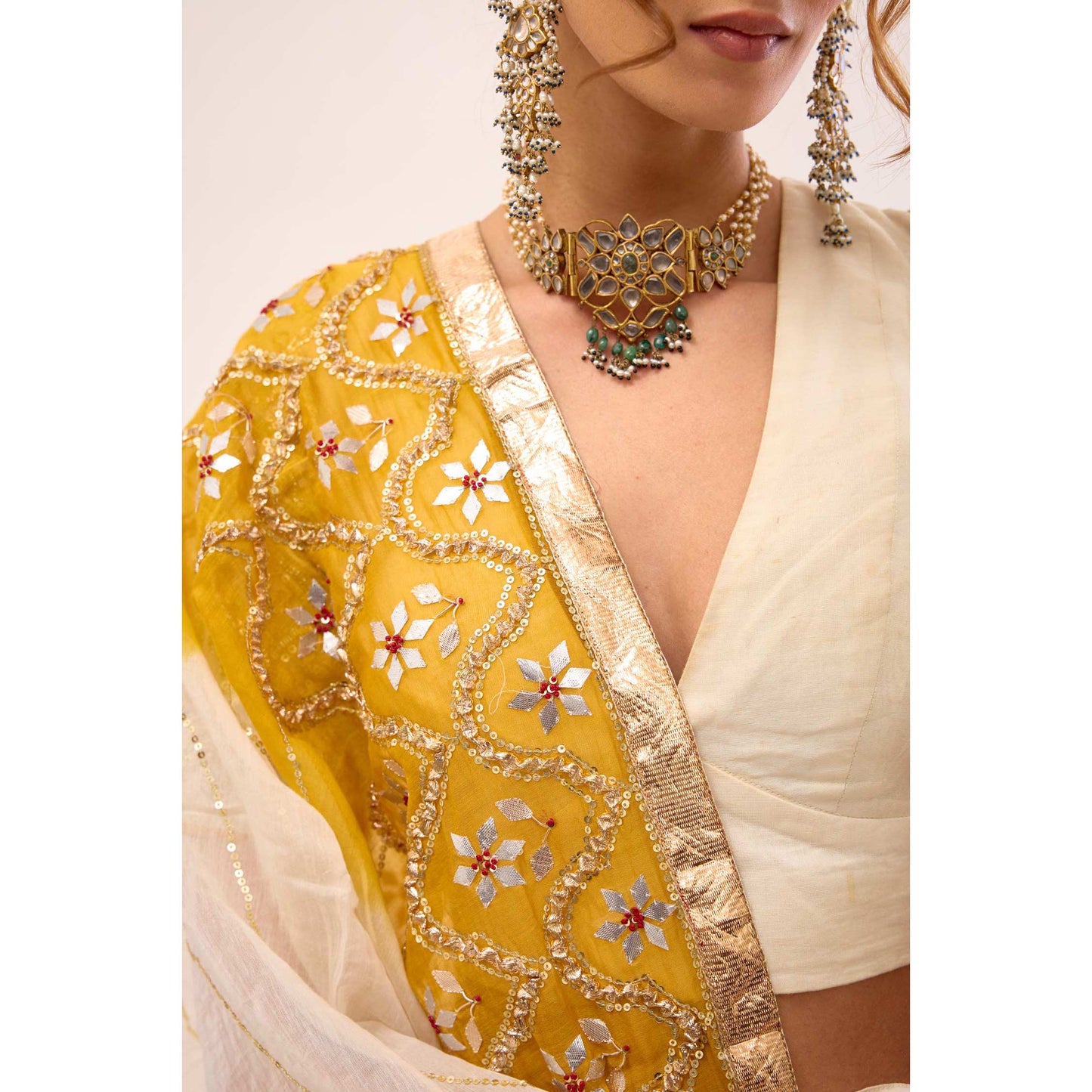 Indrani Lehenga Halka Safed and Peela