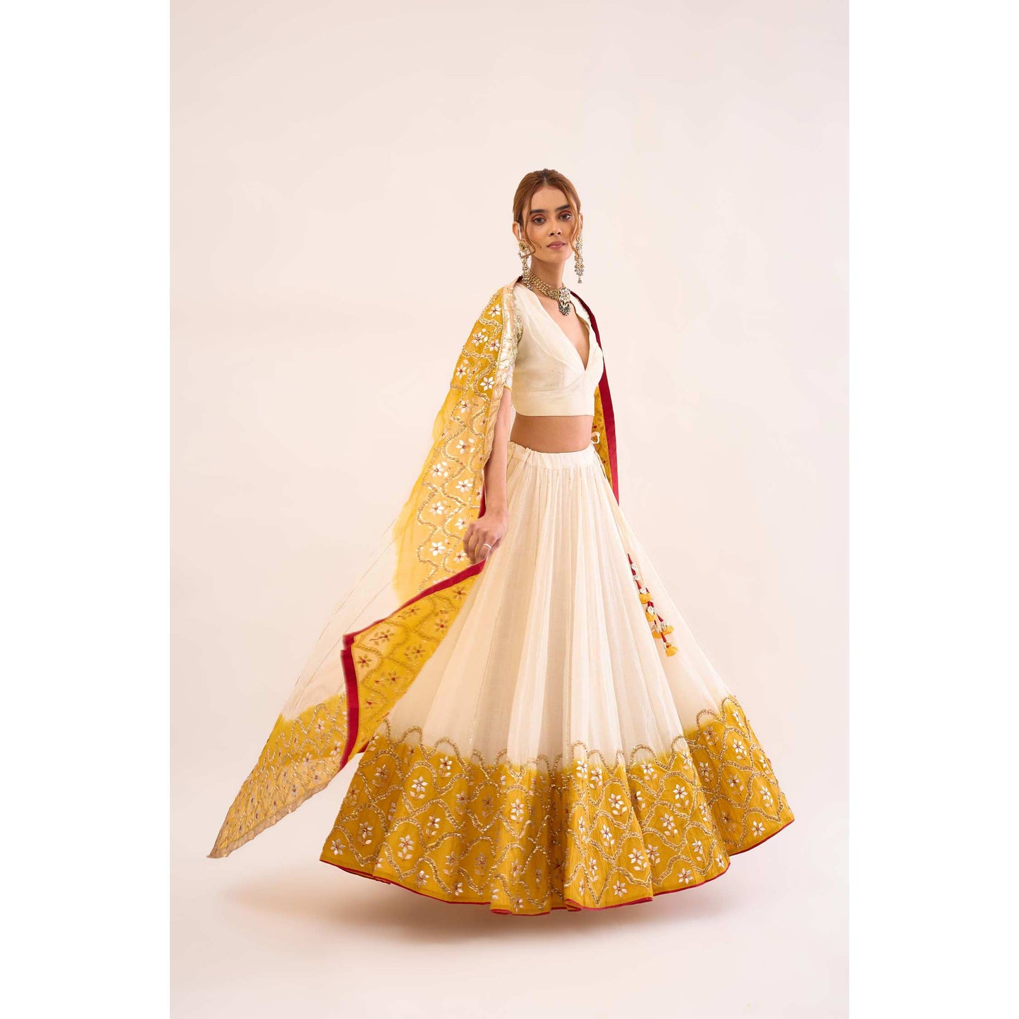 Indrani Lehenga Halka Safed and Peela