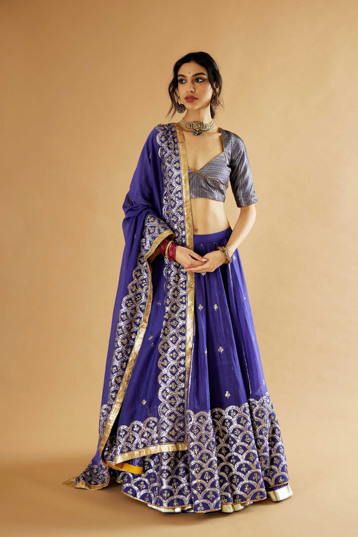 Indrani Lehenga Halka Safed and Peela