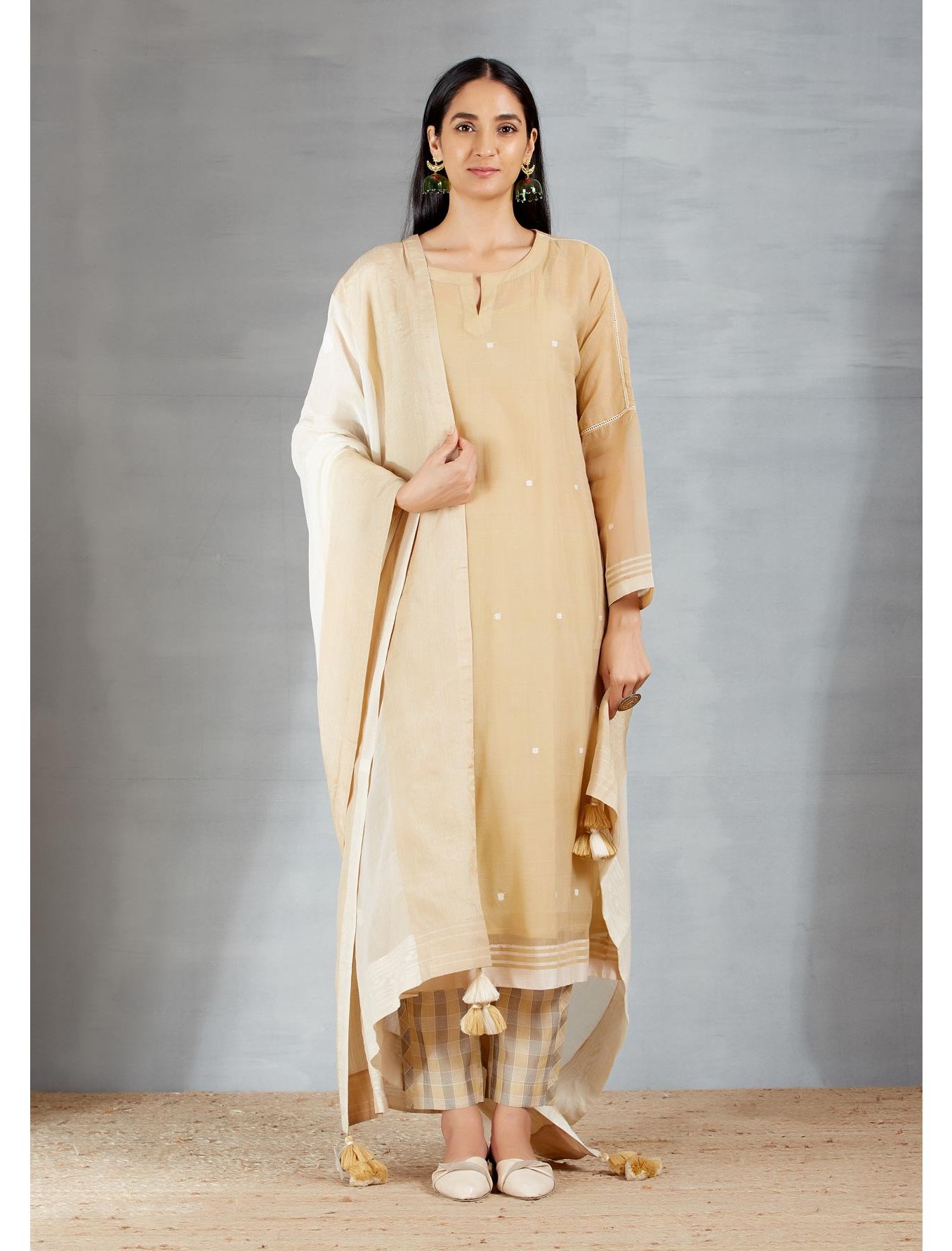 Dhakai joda in Beige and Offwhite