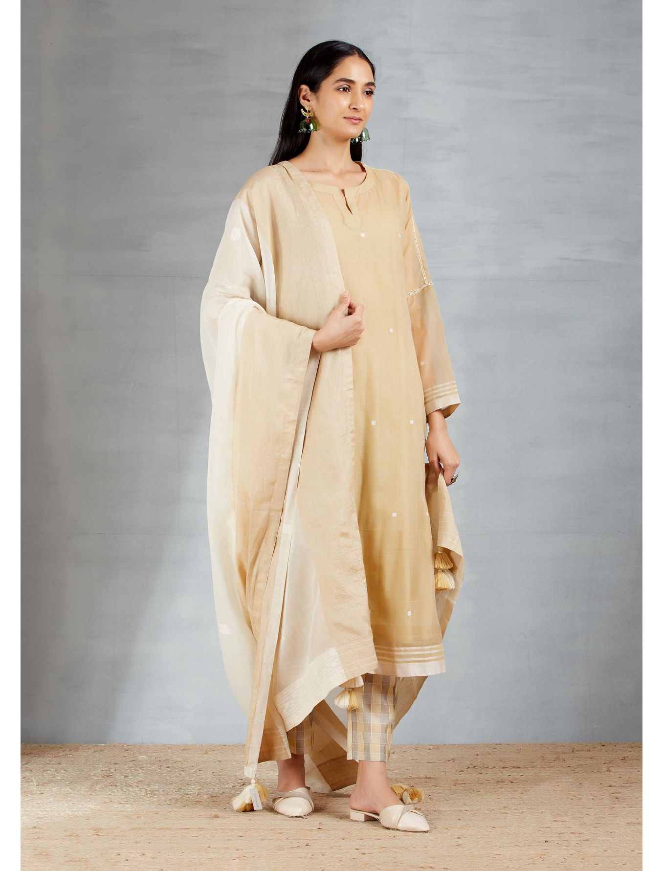 Dhakai joda in Beige and Offwhite