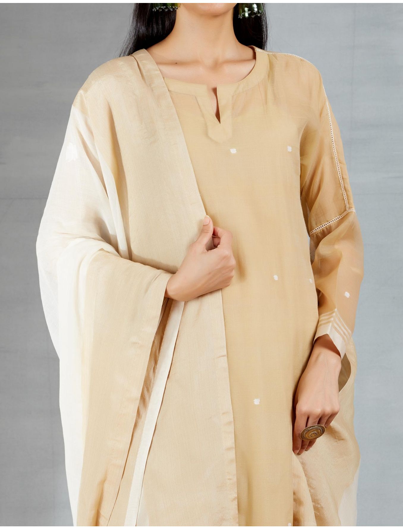 Dhakai joda in Beige and Offwhite