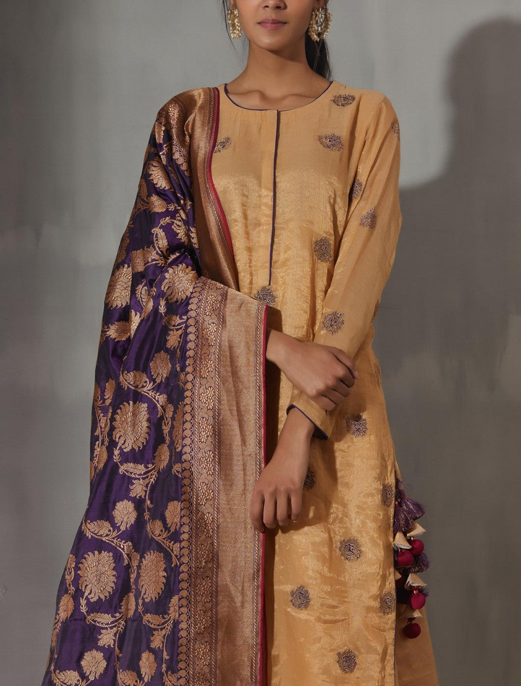 Cream lehenga with Banarasi dupatta Joda