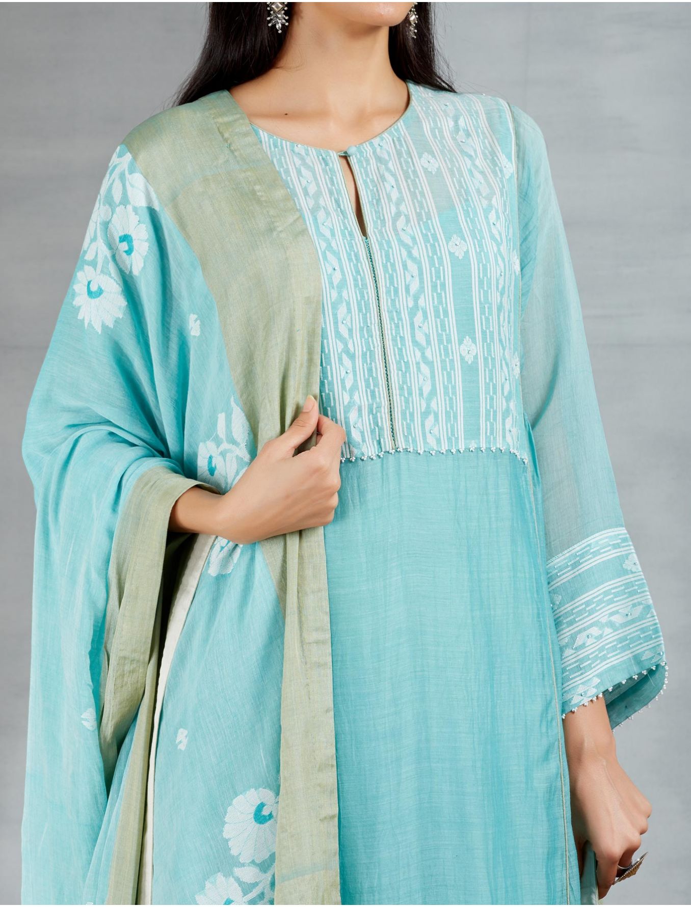 Dhakai joda in Firozi Blue