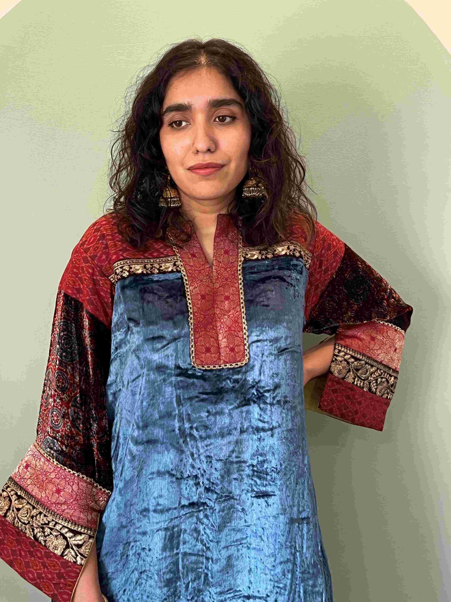 Blue makhmal and red Ikkat joda