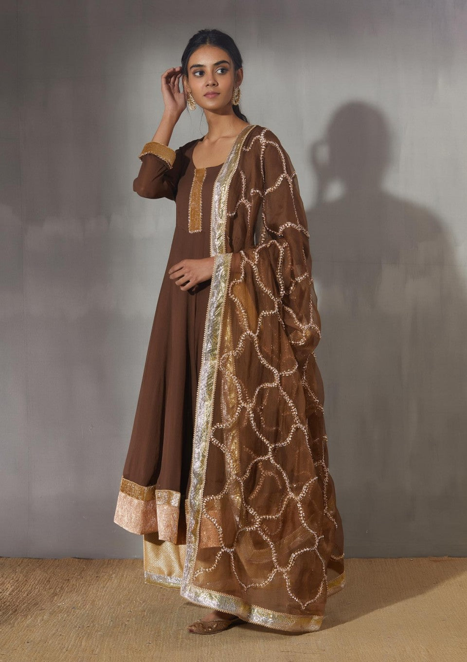Kainchi Jaal Anarkali joda- Brown