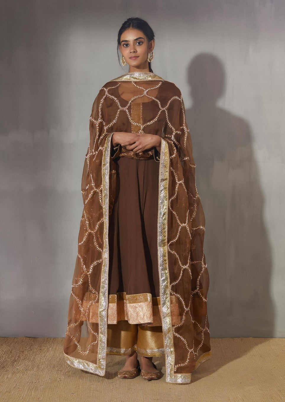 Kainchi Jaal Anarkali joda- Brown