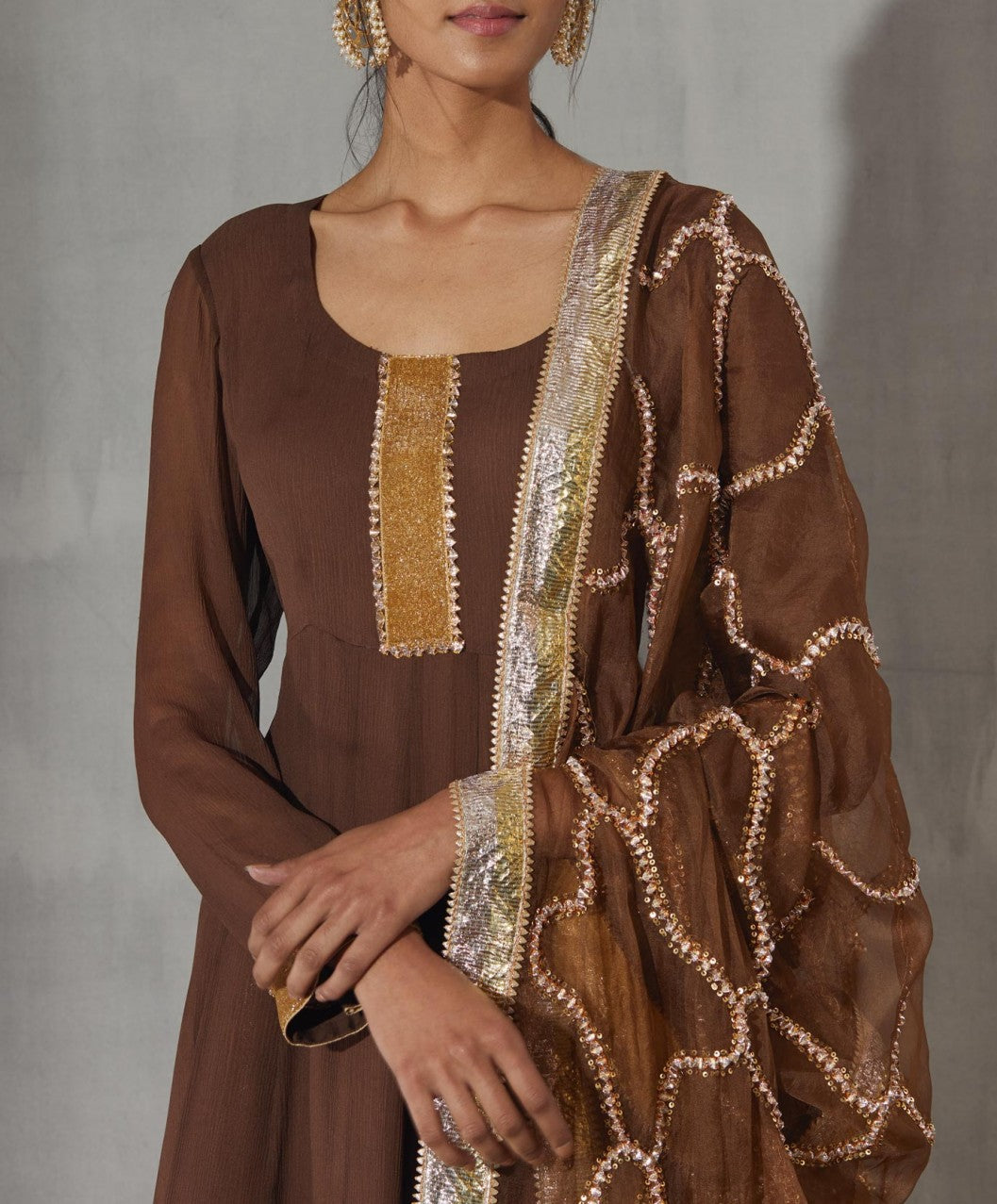 Kainchi Jaal Anarkali joda- Brown