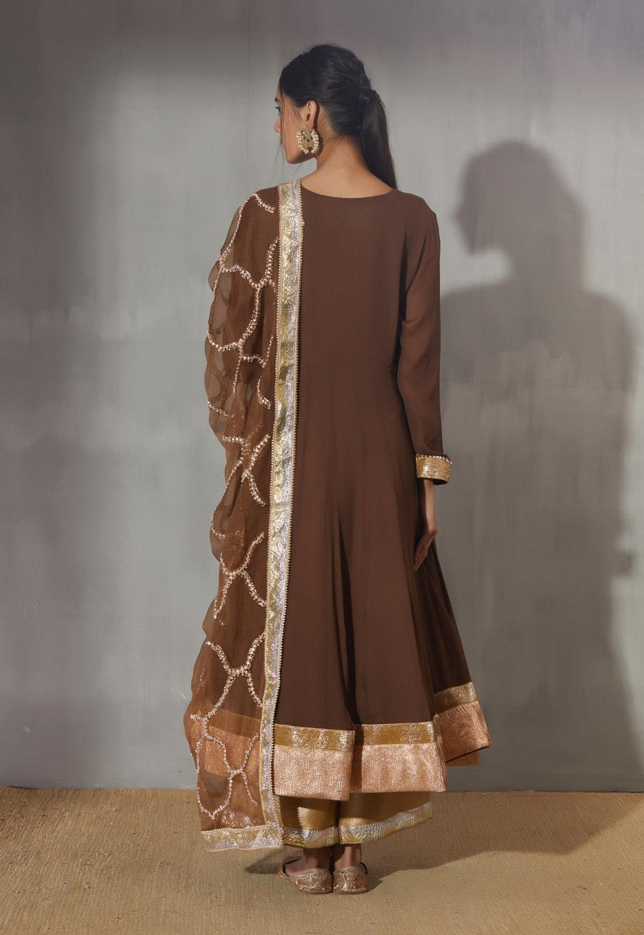 Kainchi Jaal Anarkali joda- Brown
