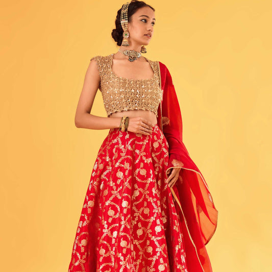 Durgavati Banarasi Lehenga (Surkh)