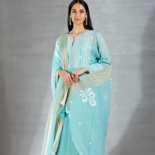 Dhakai joda in Firozi Blue
