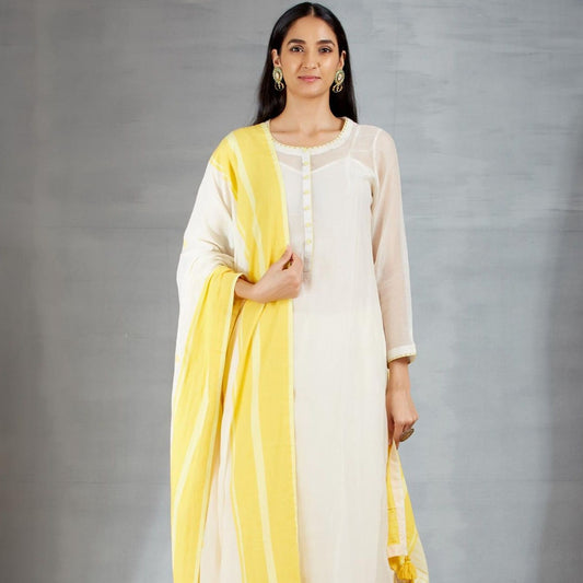 Dhakai joda in Cream and Yellow