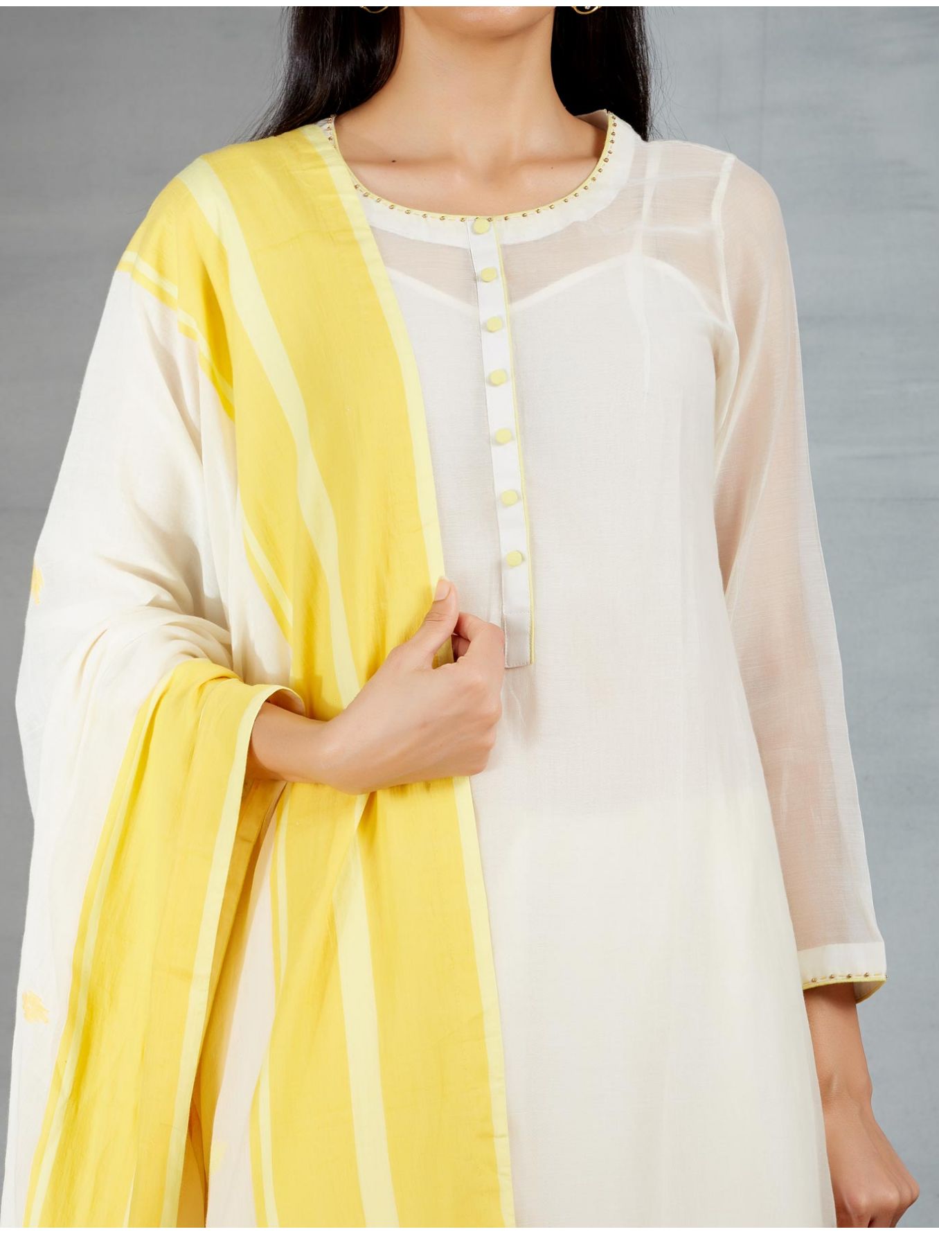 Dhakai joda in Cream and Yellow