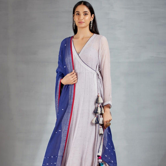 Grey joda with Blue dupatta