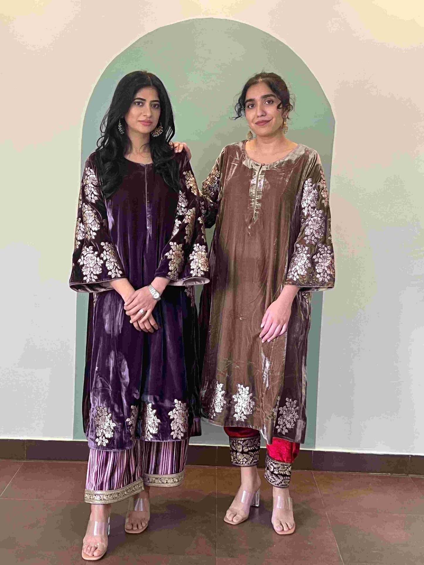 Jamuni makhmal with gold patchwork embroidery